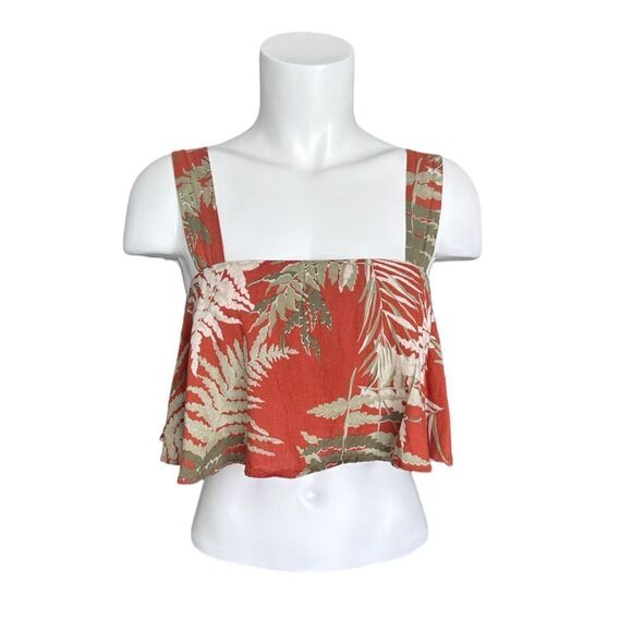Zara Tops - Zara Women’s Sleeveless Tropical Leaf Print Crop Top Orange‎ Size XS